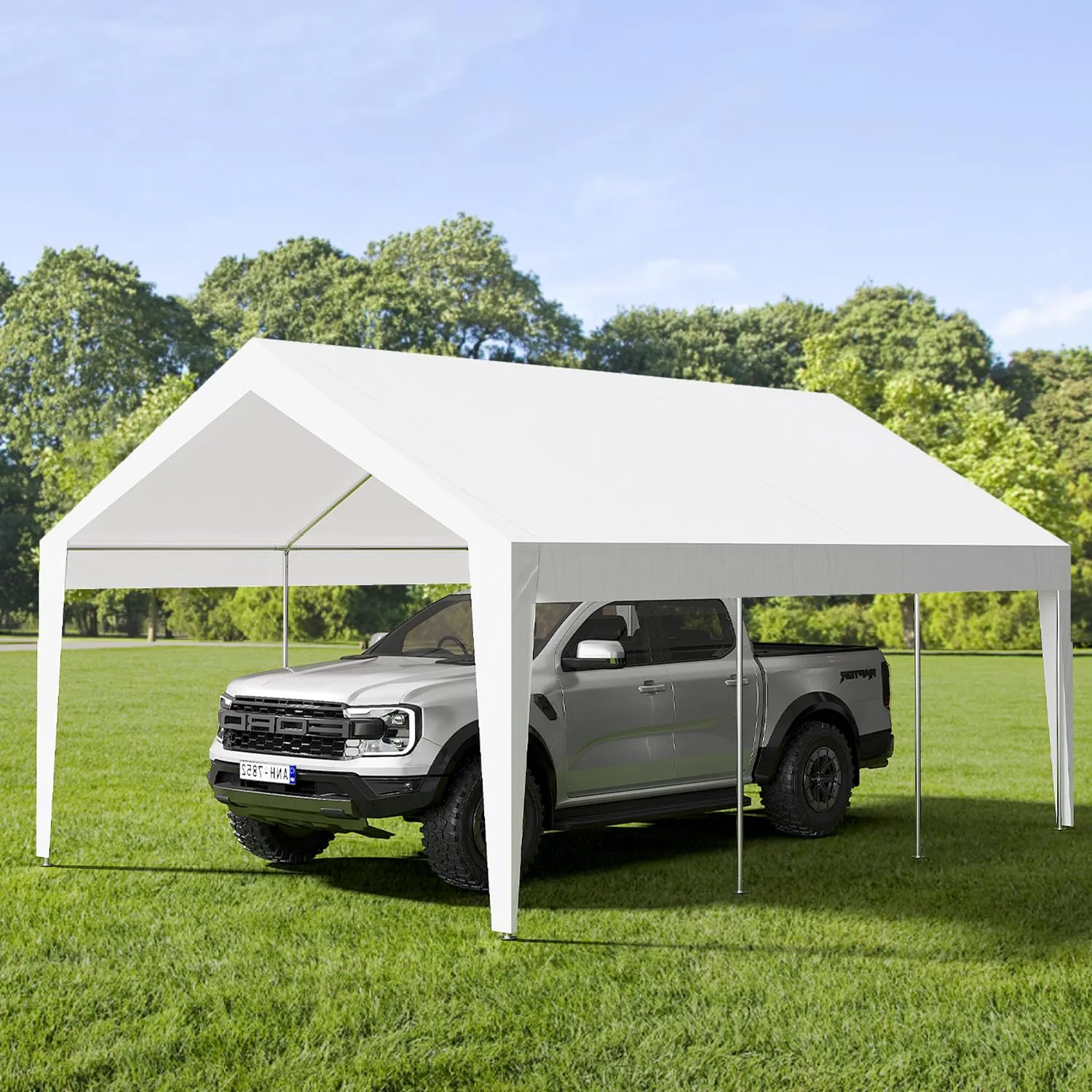 10x20ft Heavy Duty Carport with UV Resistant Canopy, Powder-Coated Steel Frame, Portable Garage Tent, Stable Carport for Car, Bike, Boat, Shelter, Party, Camping, Outdoor Storage - White