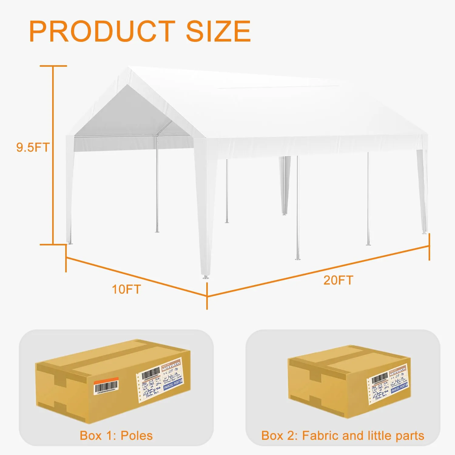 10x20ft Heavy Duty Carport with UV Resistant Canopy, Powder-Coated Steel Frame, Portable Garage Tent, Stable Carport for Car, Bike, Boat, Shelter, Party, Camping, Outdoor Storage - White