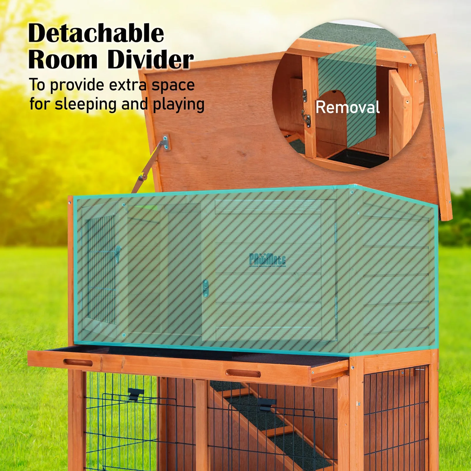 2 Storey Non-Toxic Rabbit Hutch Chicken Coop 92x45x82cm PawMate