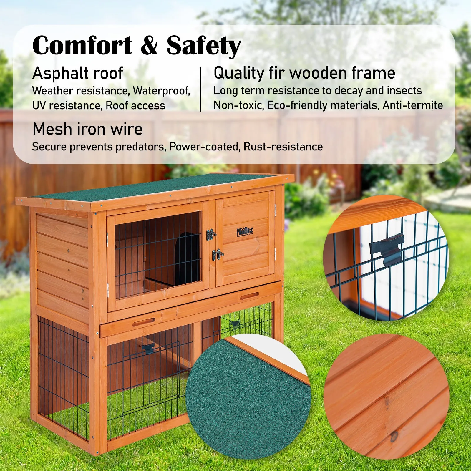 2 Storey Non-Toxic Rabbit Hutch Chicken Coop 92x45x82cm PawMate