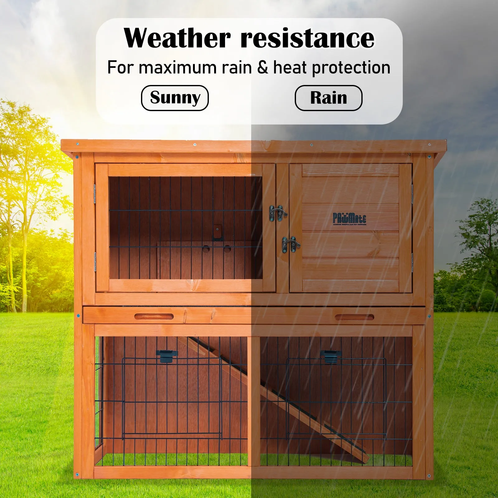 2 Storey Non-Toxic Rabbit Hutch Chicken Coop 92x45x82cm PawMate