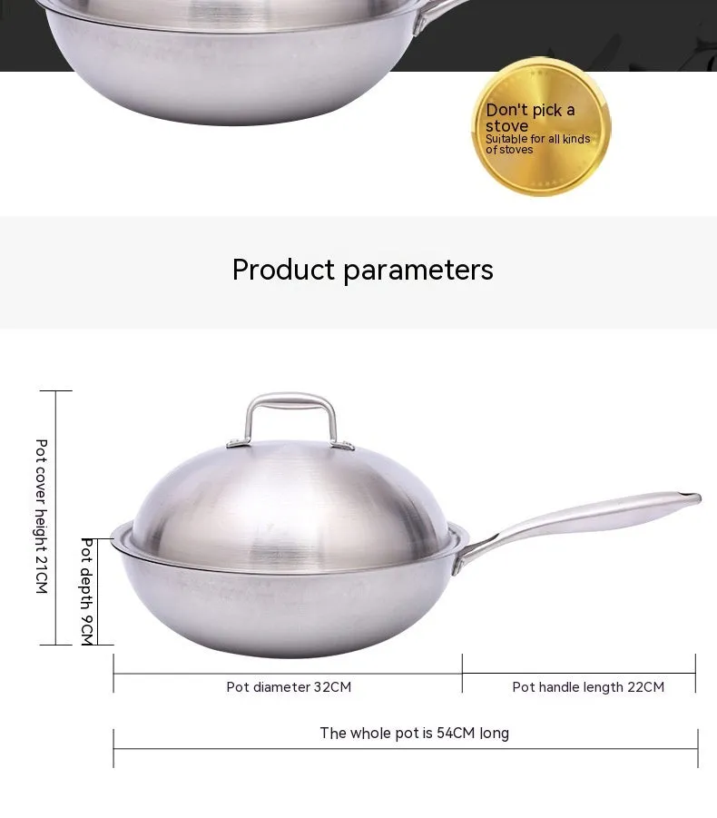 304 Stainless Steel Non Stick Pan Flat Wok