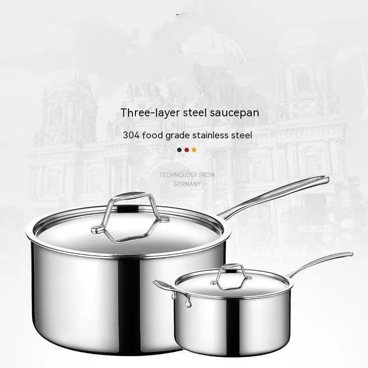 304 Stainless Steel Single Handle Thick Bottom Sauce Pot Three-layer Pot Milk Pot