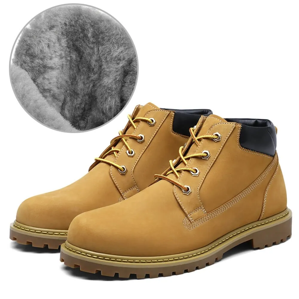 6CM/2.36 Inches CMR CHAMARIPA Height-Increasing Fur-Lined Hiking Boots for Men - Yellow-Brown Nubuck