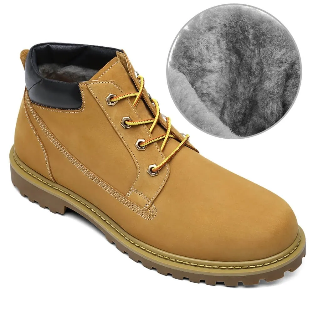 6CM/2.36 Inches CMR CHAMARIPA Height-Increasing Fur-Lined Hiking Boots for Men - Yellow-Brown Nubuck