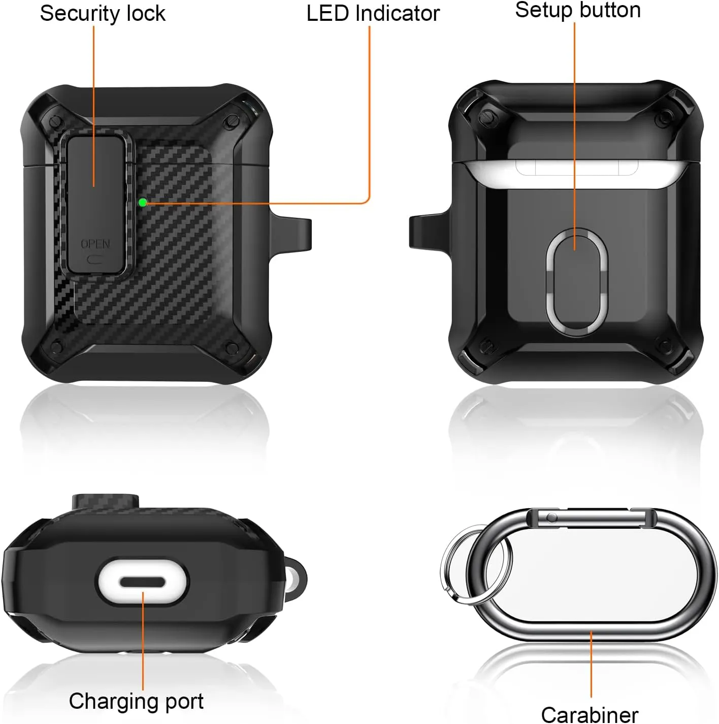 Airpod Case with Lock Compatible with Apple Airpods Case 2nd Generation Case, Rugged Case Cover for AirPods 1st Charging Case with Keychain for Men Women[Front LED Visible]