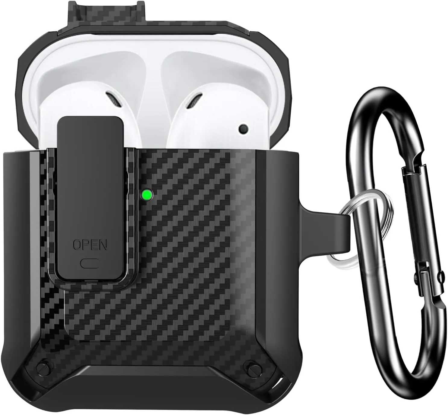 Airpod Case with Lock Compatible with Apple Airpods Case 2nd Generation Case, Rugged Case Cover for AirPods 1st Charging Case with Keychain for Men Women[Front LED Visible]