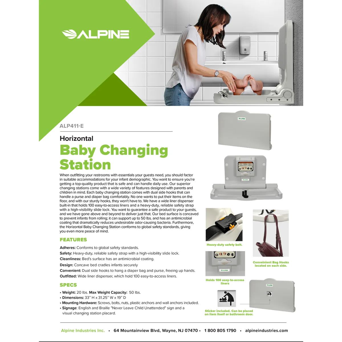 Alpine Horizontal Baby Changing Station - ALP411-E