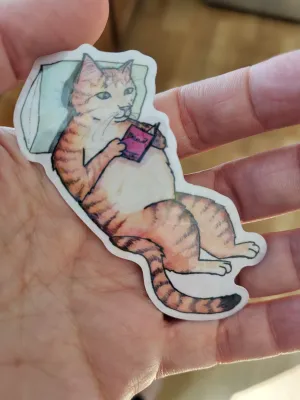 Cozy Reading Cat Vinyl Sticker