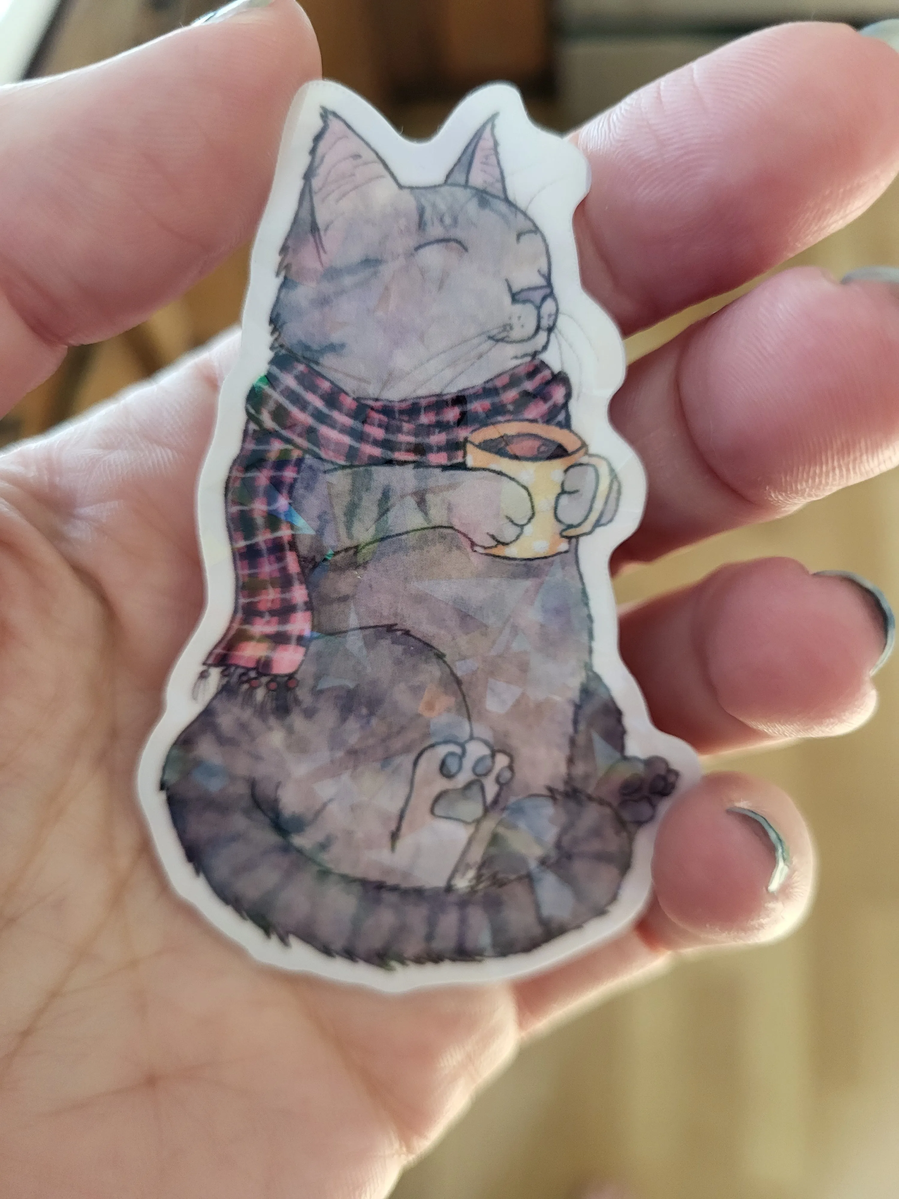 Cozy Scarf and Coffee Cat Vinyl Sticker