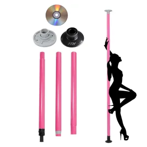 Dancing Pole Full Kit Portable Stripper Exercise Fitness Club Dance Pole For Home Party I Pink