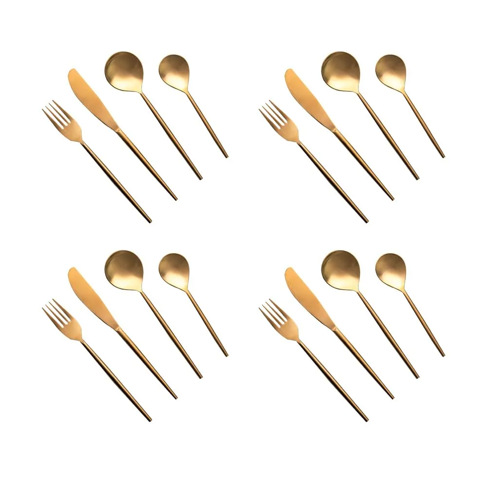 Ellementry Aura Gold Cutlery Set of 4 | Stainless Steel Set | Food Grade Silverware for Home & Kitchen | Dishwasher Safe | Cutlery Set for Dining Table | Spoon/Fork/Knife Set (Pack of 4)