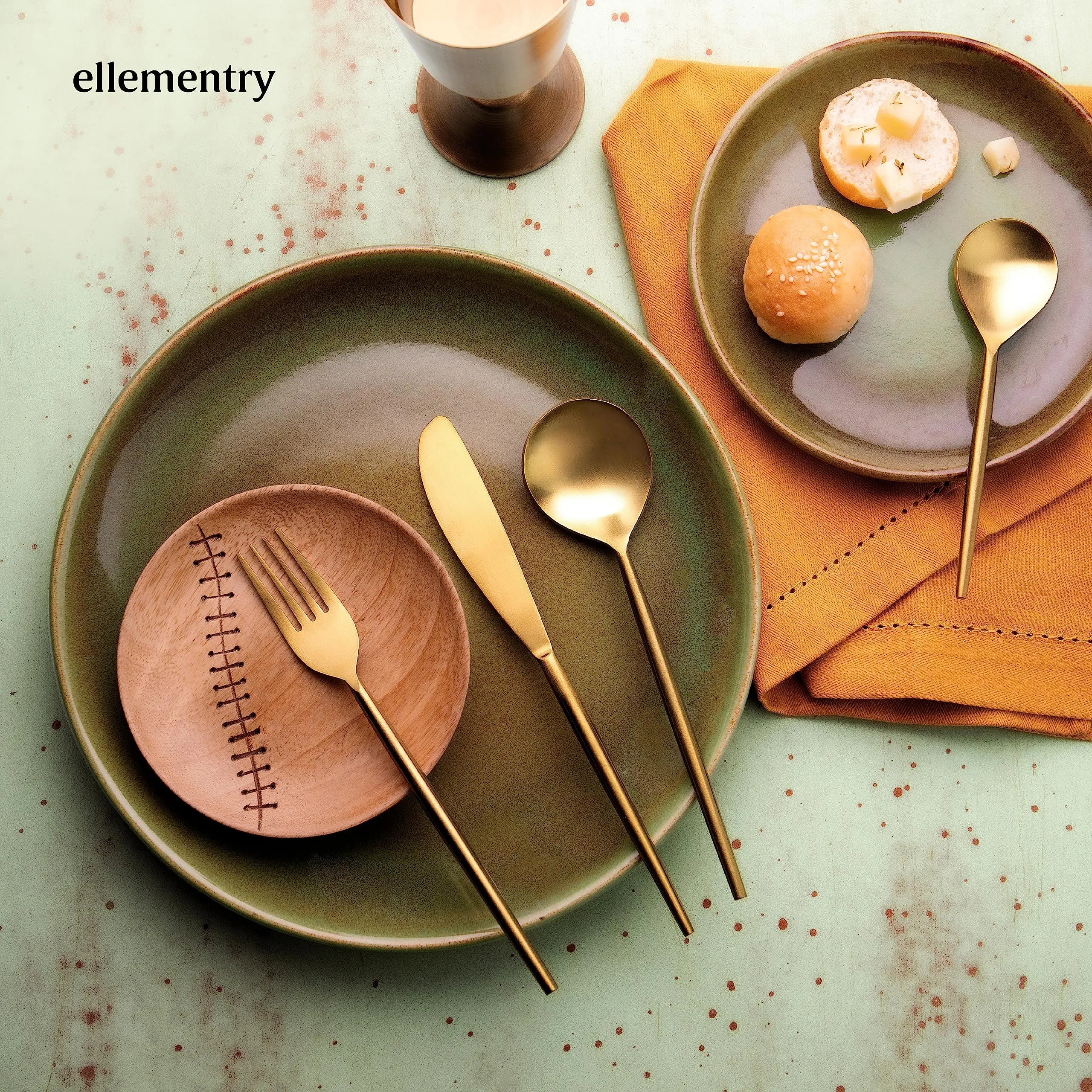 Ellementry Aura Gold Cutlery Set of 4 | Stainless Steel Set | Food Grade Silverware for Home & Kitchen | Dishwasher Safe | Cutlery Set for Dining Table | Spoon/Fork/Knife Set