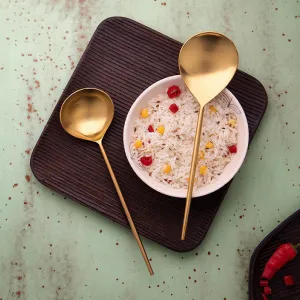 Ellementry Aura Gold Serving Set of Two| Serving Spoon Set for Home and Restaurant| Stainless Steel |Food Grade Dinnerware & Tableware Set | Ladle Set for Serving Rice/Pasta/Subzi/Curry/Food