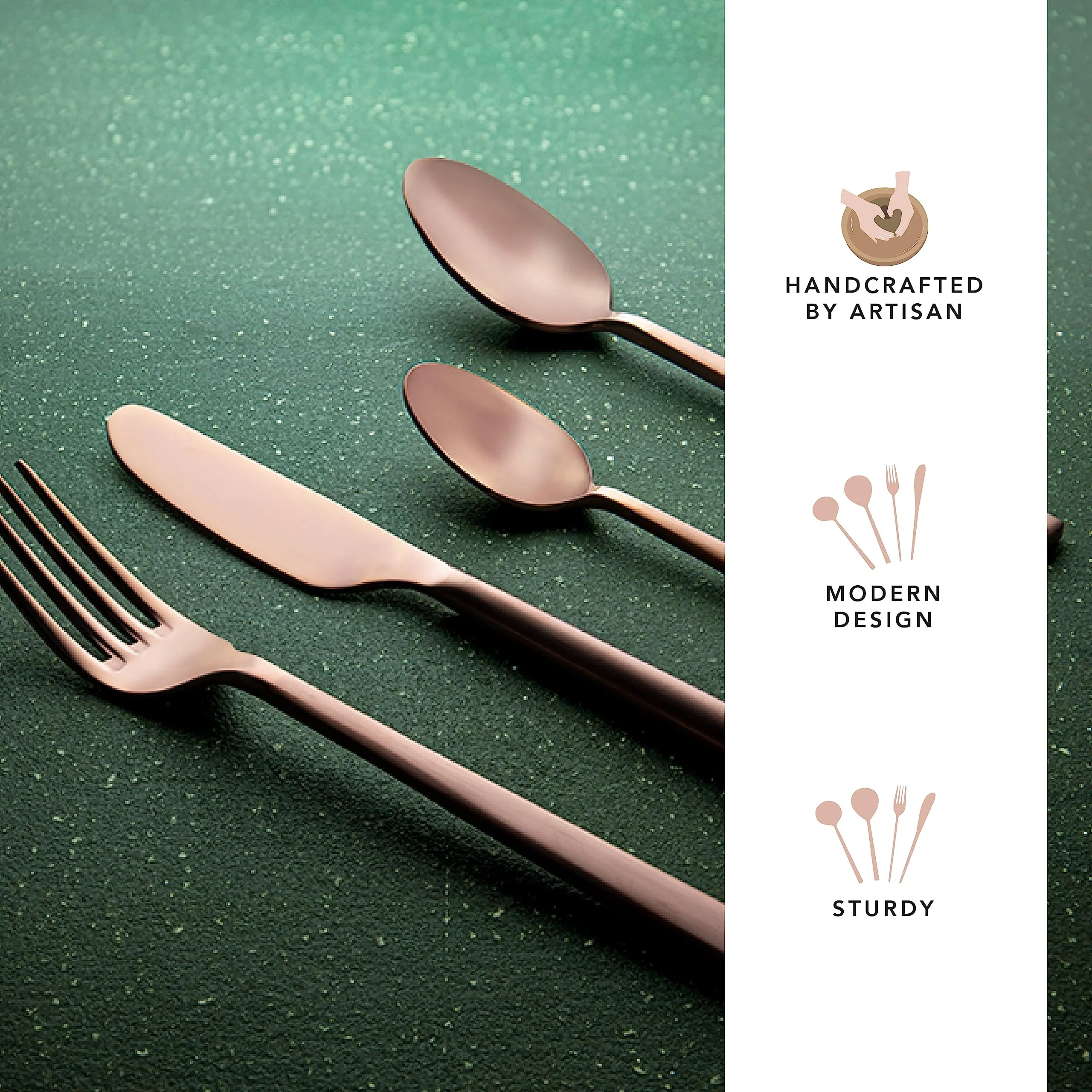 Ellementry Enigma Rose Gold Cutlery Set of 4 | Stainless Steel Set | Food Grade Silverware for Home & Kitchen | Dishwasher Safe | Cutlery Set for Dining Table | Spoon/Fork/Knife Set (Pack of 2)