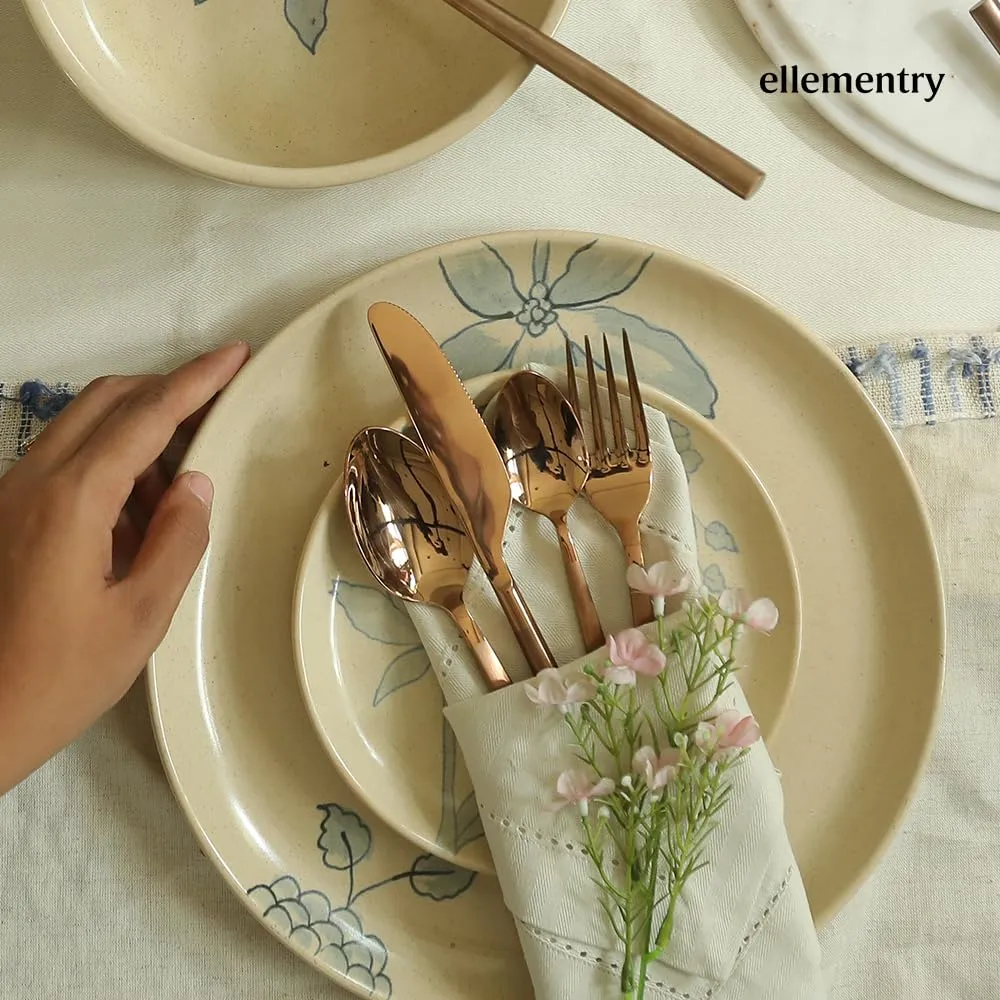 Ellementry Enigma Rose Gold Cutlery Set of 4 | Stainless Steel Set | Food Grade Silverware for Home & Kitchen | Dishwasher Safe | Cutlery Set for Dining Table | Spoon/Fork/Knife Set (Pack of 2)