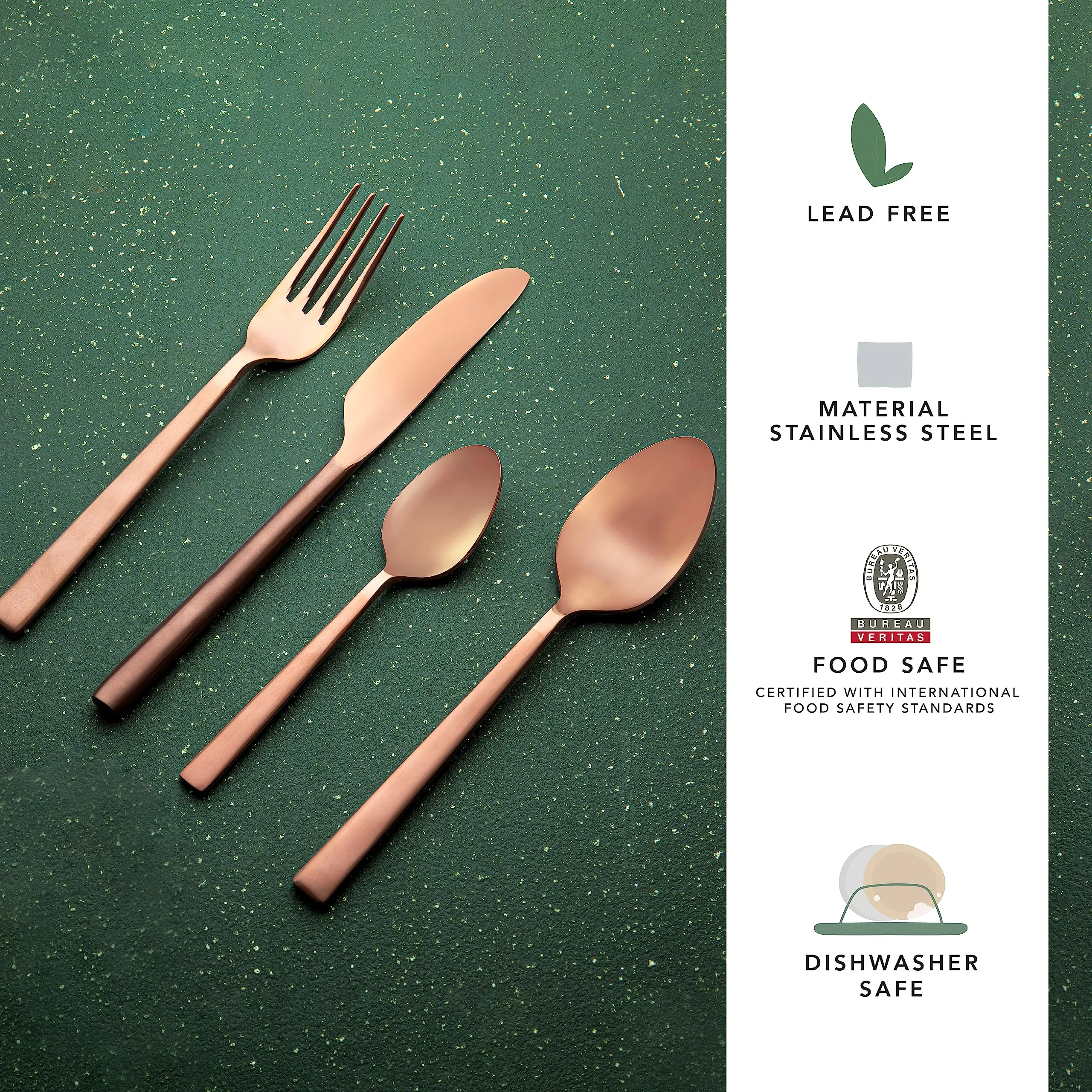 Ellementry Enigma Rose Gold Cutlery Set of 4 | Stainless Steel Set | Food Grade Silverware for Home & Kitchen | Dishwasher Safe | Cutlery Set for Dining Table | Spoon/Fork/Knife Set (Pack of 2)