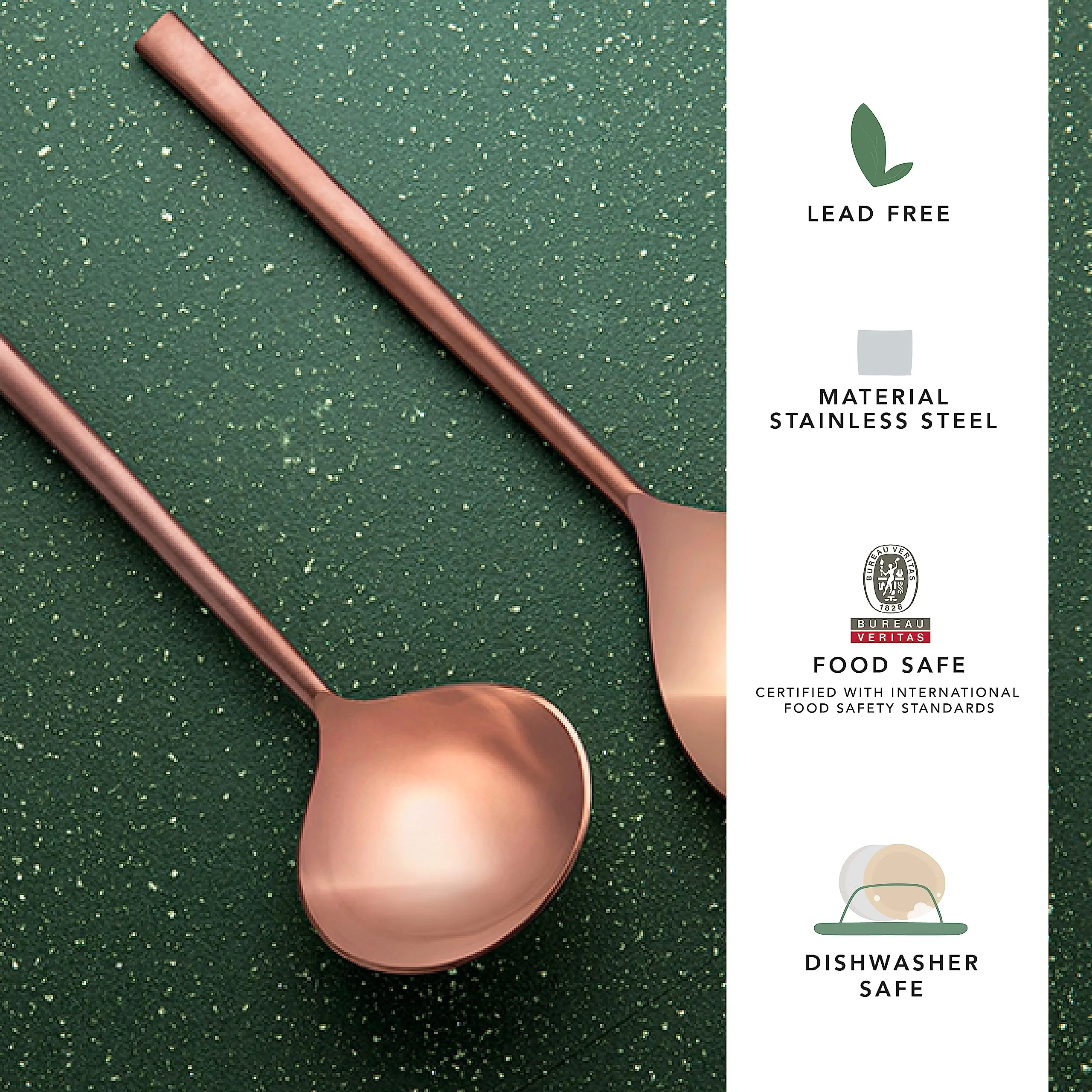 Ellementry Enigma Rose Gold Serving Set of Two| Serving Spoon Set for Home and Restaurant| Stainless Steel |Food Grade Dinnerware & Tableware Set | Ladle Set for Serving Rice/Pasta/Subzi/Curry/Food