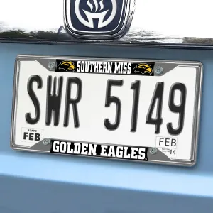 Fanmats Southern Miss Golden Eagles Chrome Metal License Plate Frame, 6.25" x 12.25"