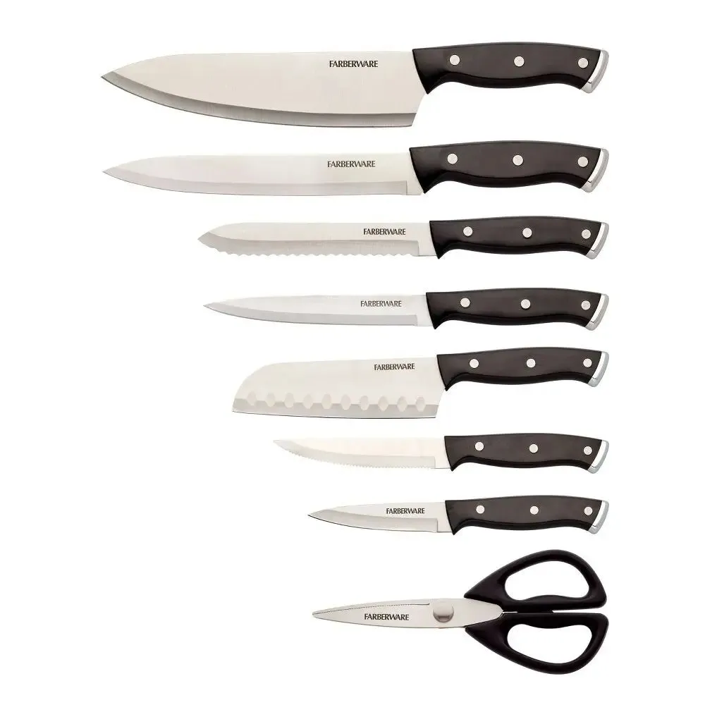 Farberware 14pc Triple Rivet Knife Block Set with Edgekeeper Sharpener Graphite