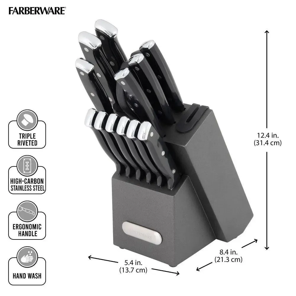 Farberware 14pc Triple Rivet Knife Block Set with Edgekeeper Sharpener Graphite