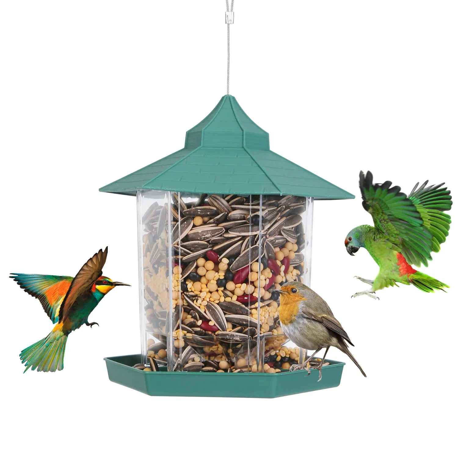 Fresh Fab Finds Hanging Gazebo Wild Bird Feeder Outdoor Bird Seed Station with Large Capacity 6 Feeder Ports for Garden Patio Park Weatherproof Easy To Refill