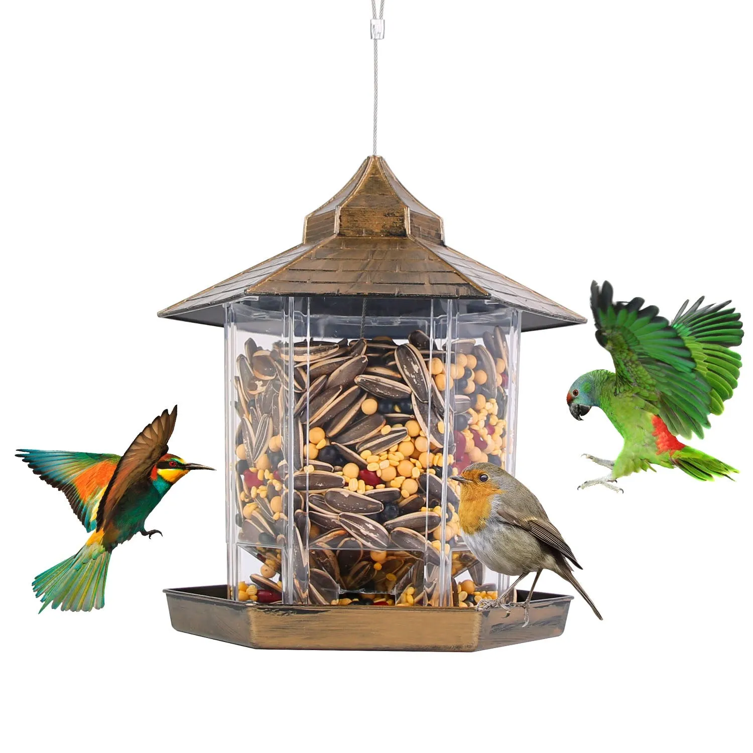 Fresh Fab Finds Hanging Gazebo Wild Bird Feeder Outdoor Bird Seed Station with Large Capacity 6 Feeder Ports for Garden Patio Park Weatherproof Easy To Refill