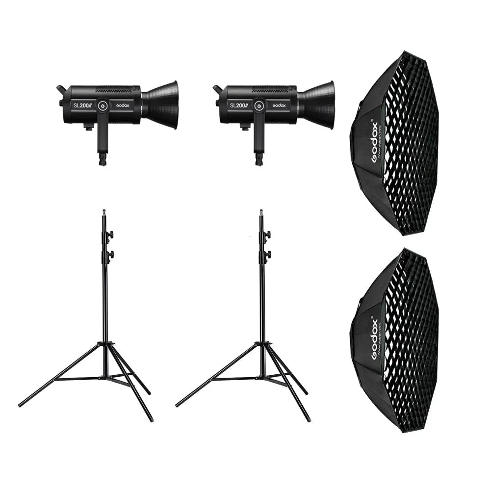 Godox 2 x SL200WII 400W LED Light Kit (Including Large Softboxes & Light Stands) - Bundle