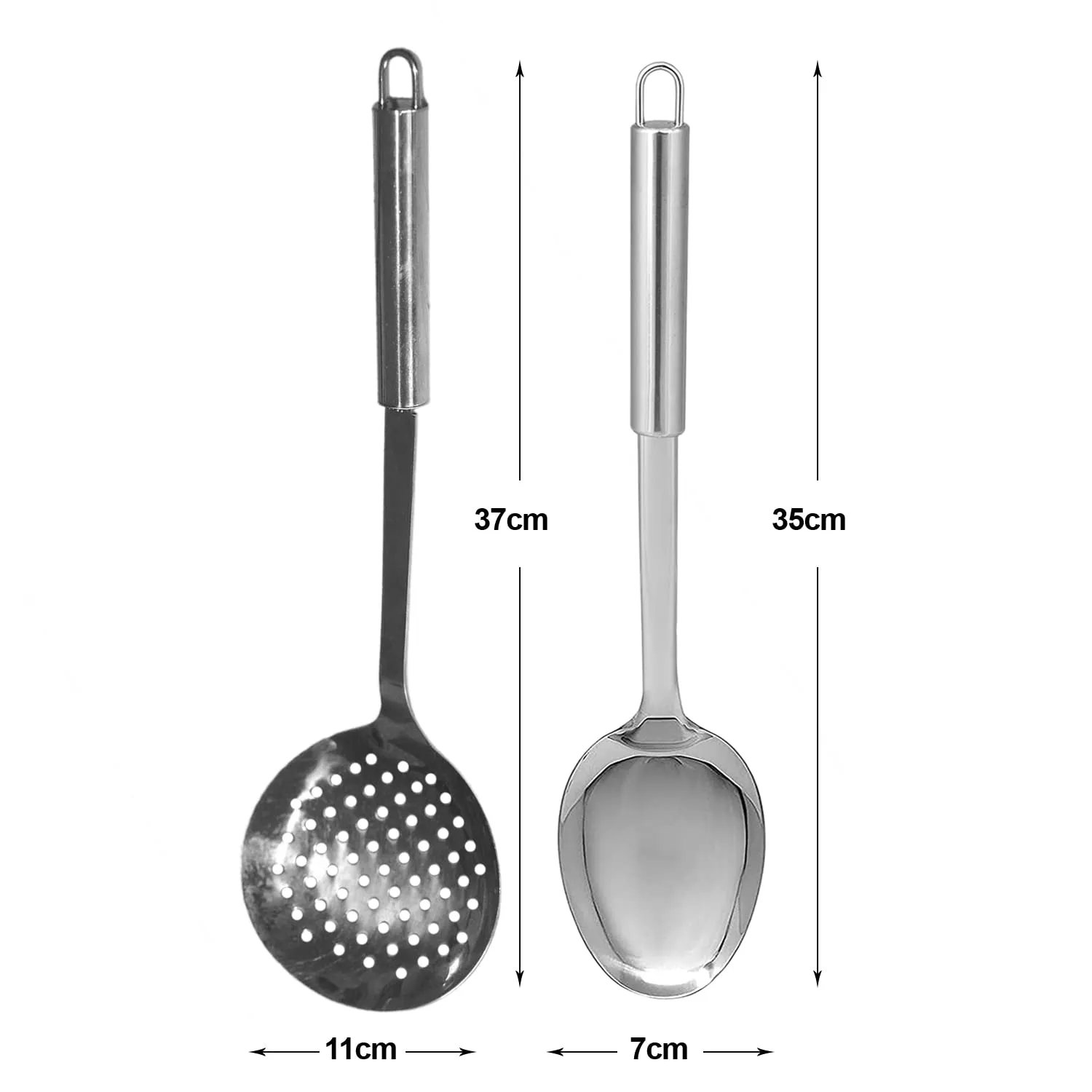 Kuber Industries Skimmer & Spoon|Stainless Steel Serving Set|Nonstick Cooking Set|Utensils Cookware Gadgets for Kitchen|Pack of 2 (Silver)