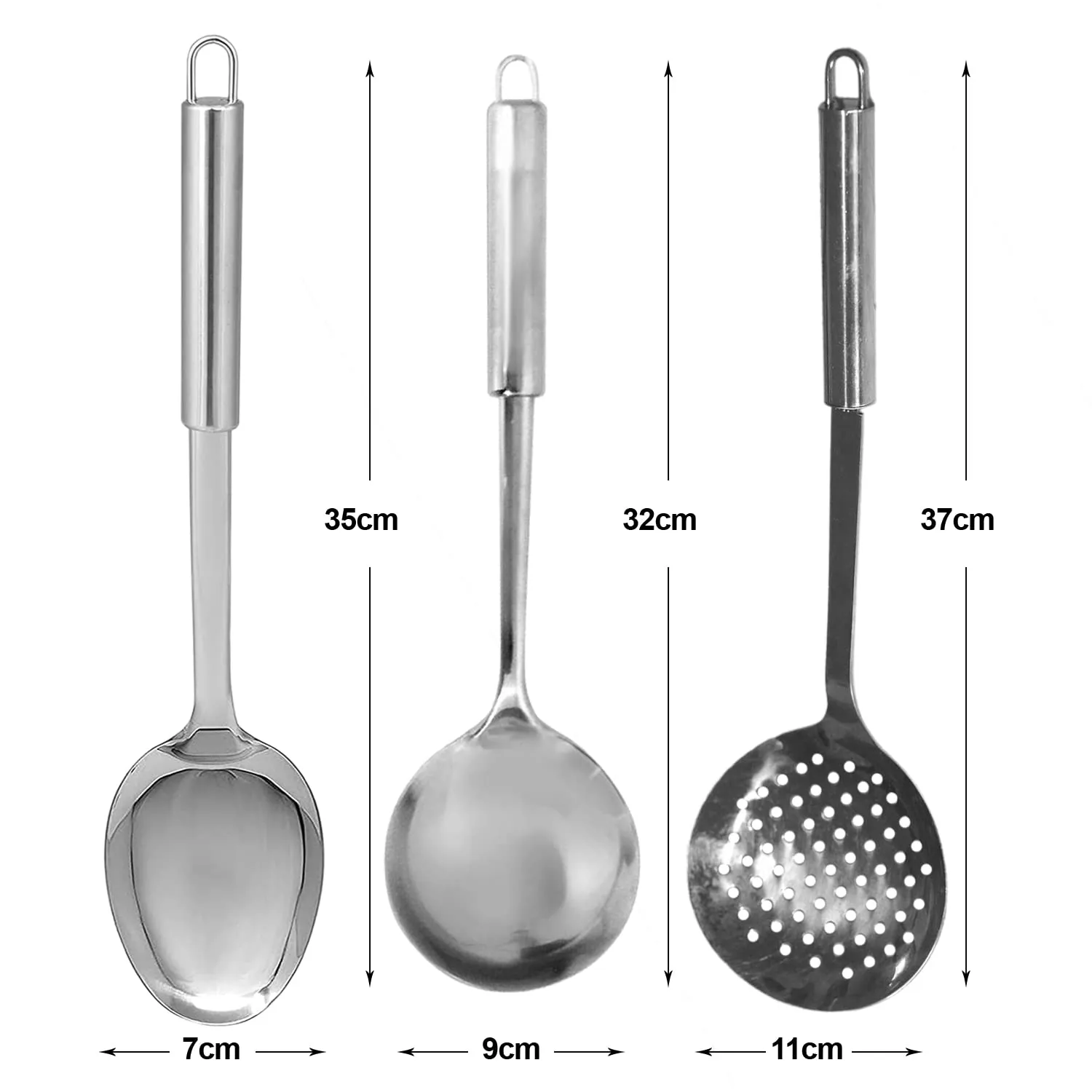 Kuber Industries Skimmer|Ladle & Spoon|Stainless Steel Serving Set|Nonstick Cooking Set|Utensils Cookware Gadgets for Kitchen|Pack of 3 (Silver)