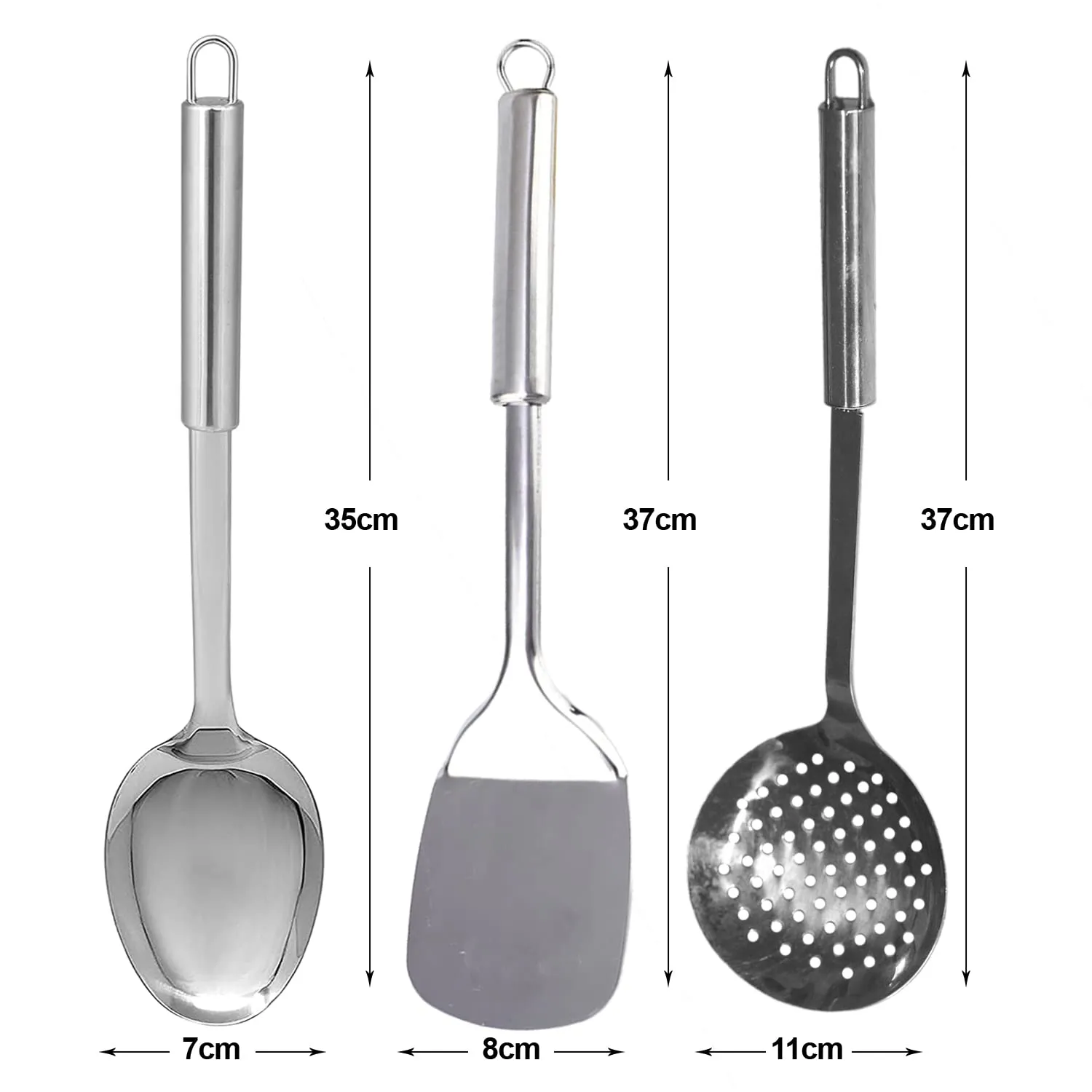 Kuber Industries Skimmer|Spatula & Spoon|Stainless Steel Serving Set|Nonstick Cooking Set|Utensils Cookware Gadgets for Kitchen|Pack of 3 (Silver)