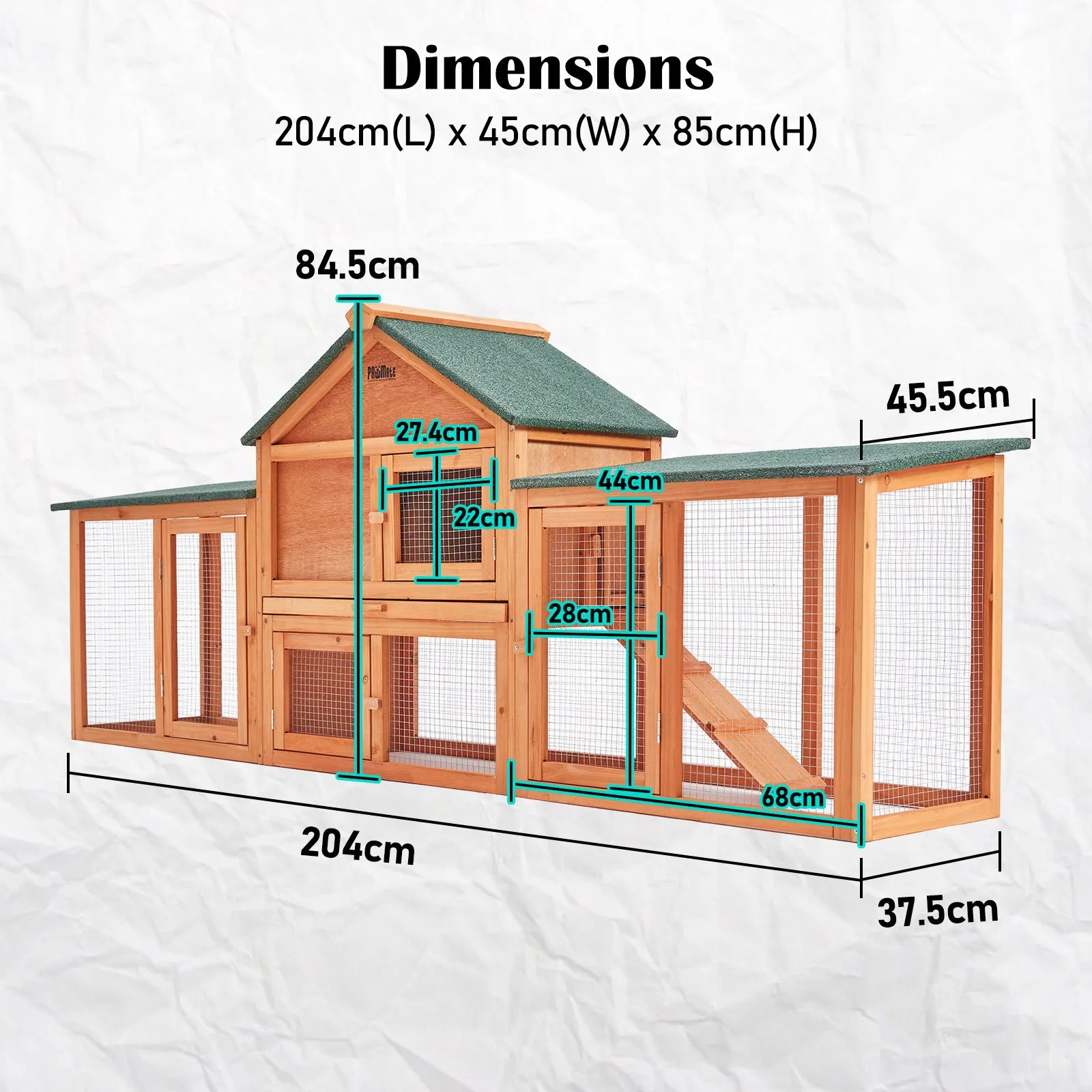 Large 2-Storey Rabbit Hutch Chicken Coop, Weatherproof, PawMate