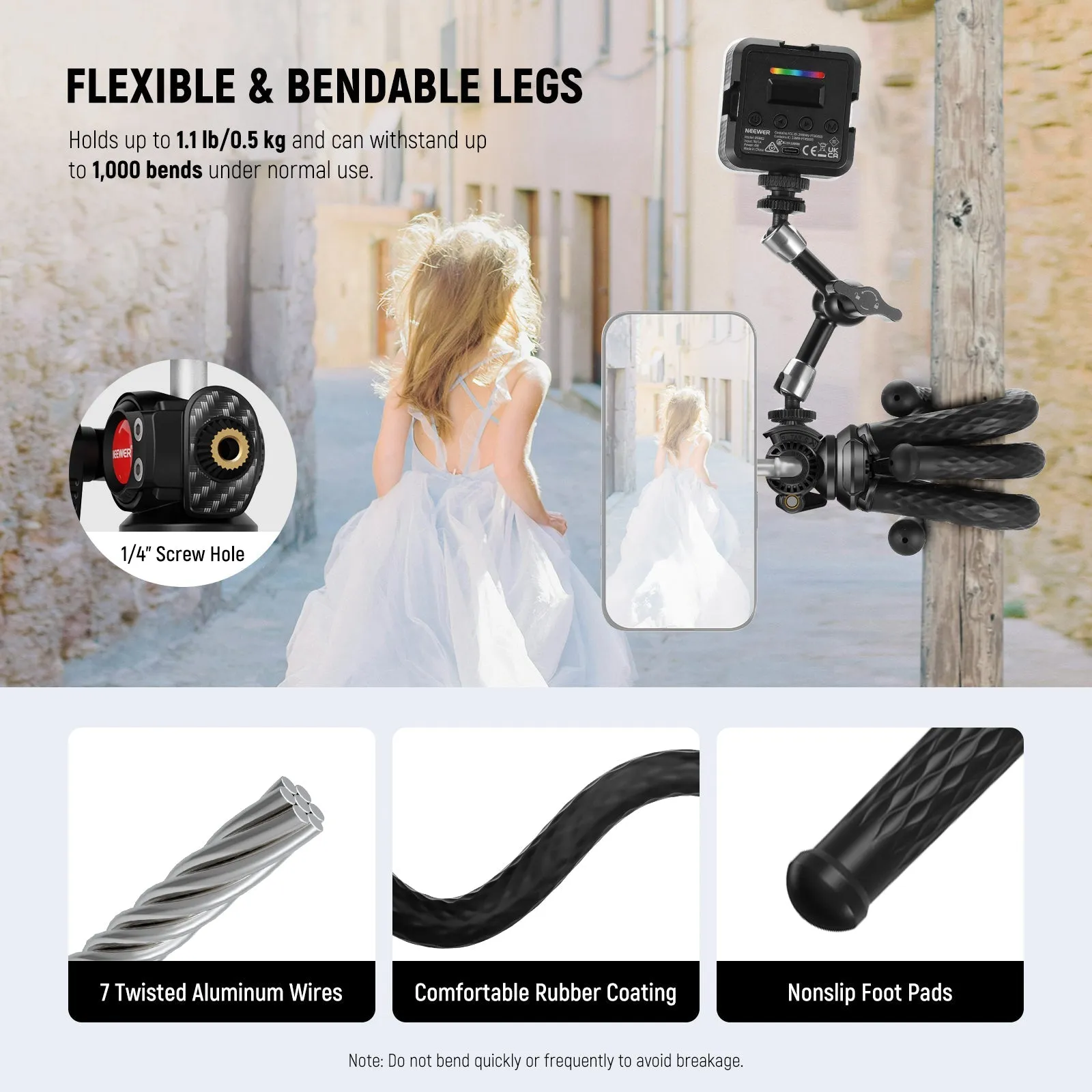 NEEWER TP33 Magnetic Flexible Phone Tripod with Ball Head & Metal Ring