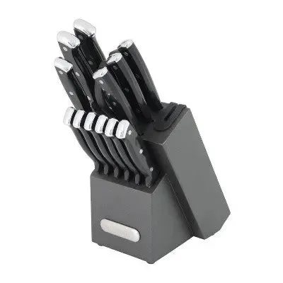 New - Farberware 14pc Triple Rivet Knife Block Set with Edgekeeper Sharpener Graphite