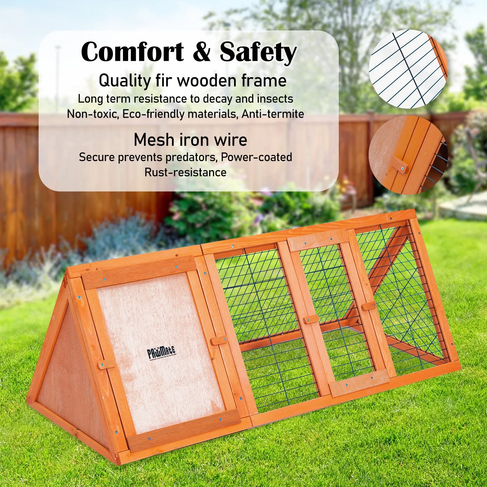 Non-toxic Fir Wood Rabbit Hutch Chicken Coop, Green Roof - Paw Mate