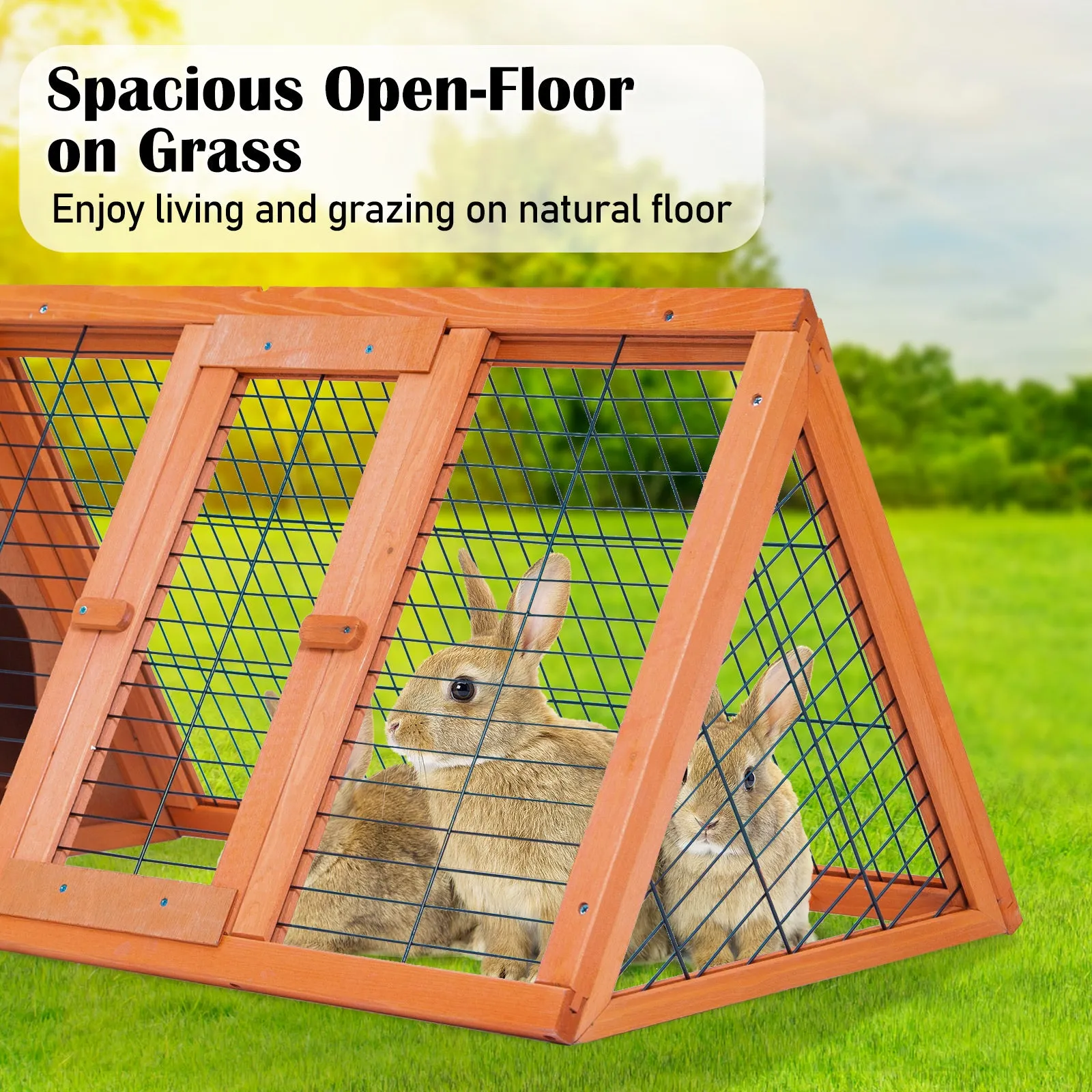 Non-toxic Fir Wood Rabbit Hutch Chicken Coop, Green Roof - Paw Mate