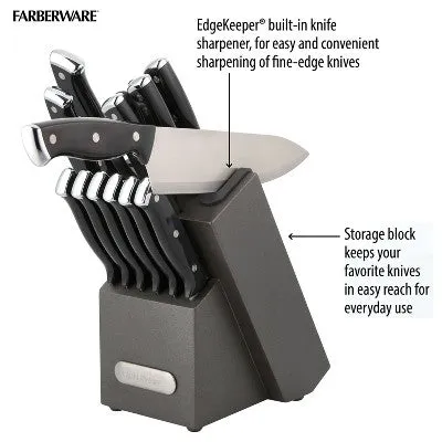 Open Box - Farberware 14pc Knife Block Set Edgekeeper Sharpener Graphite