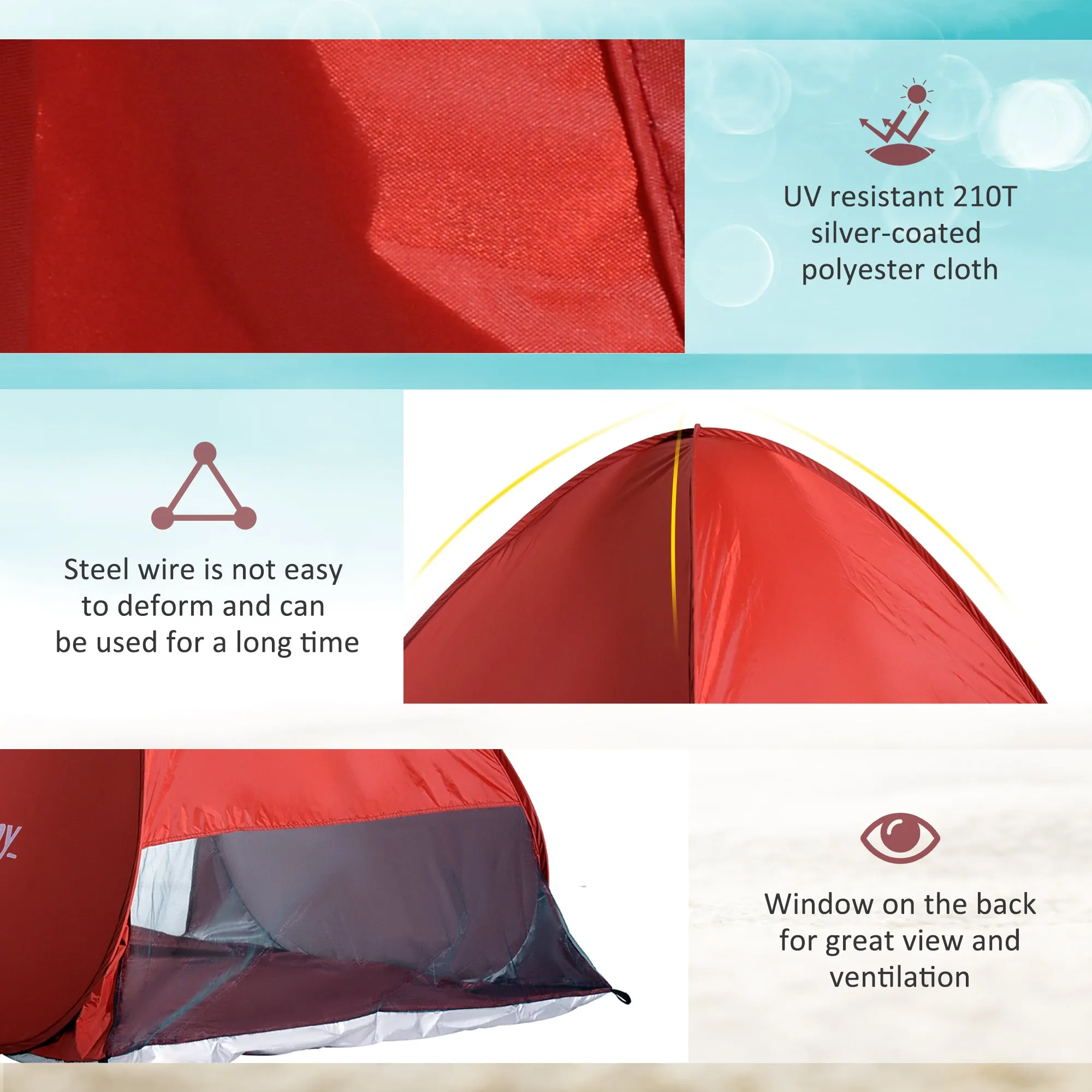 Pop-up Portable Beach Hiking UV Protection Patio Sun Shade Shelter Tent for 2-3 Person-Red