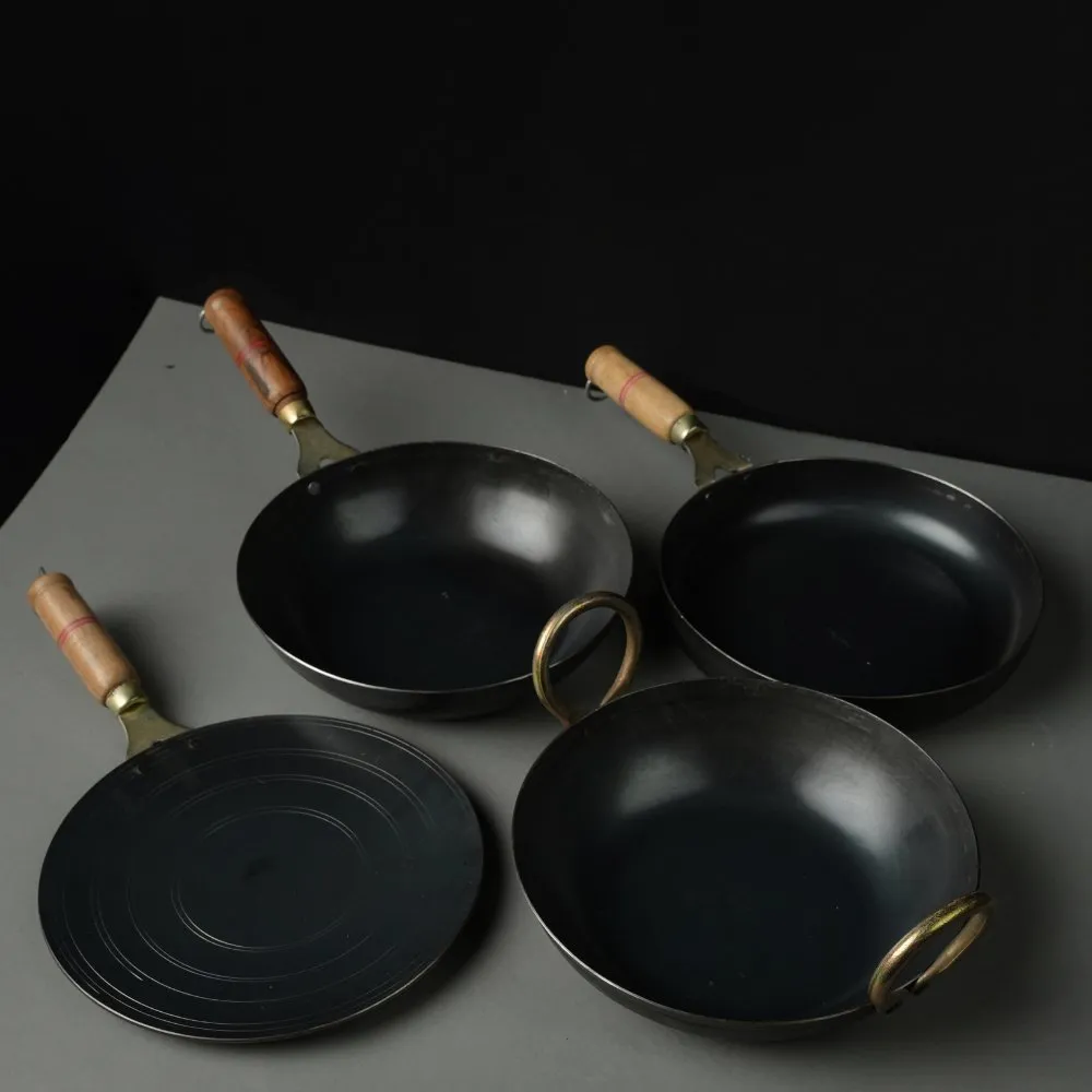 Pure Iron Handmade Family Combo (Roti Tawa  Fry Pan  Wok  Dosa Tawa  Kadai)