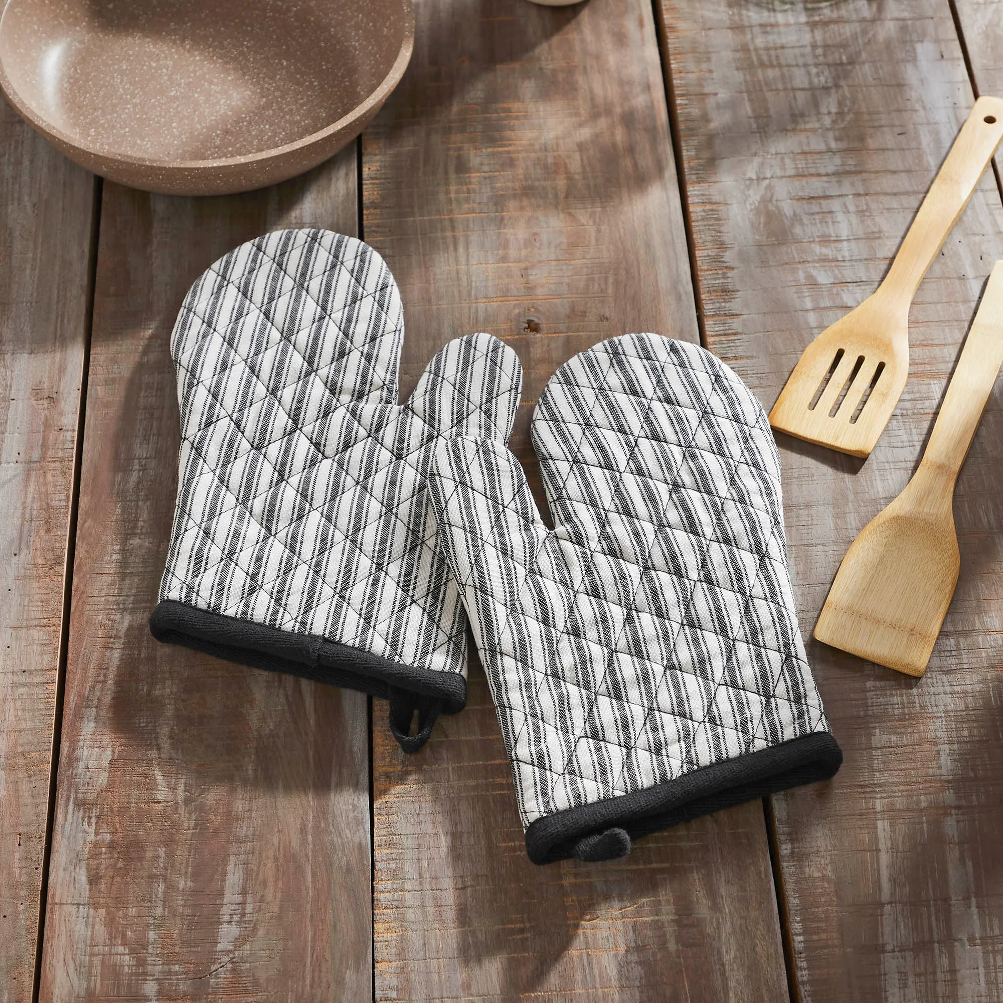 Sawyer Mill Black Ticking Stripe Oven Mitt Set of 2