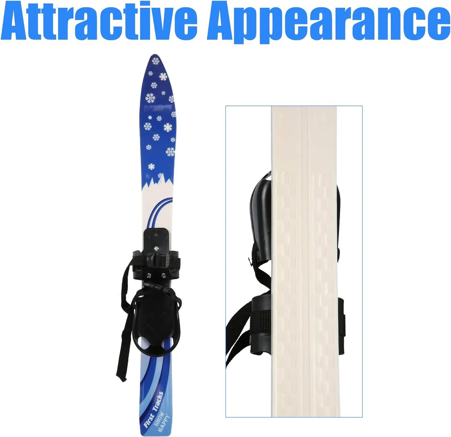 Snow Ski and Pole Set with Bindings 25.6" Ski Boards for Kids Age 2-4 Beginners, Blue