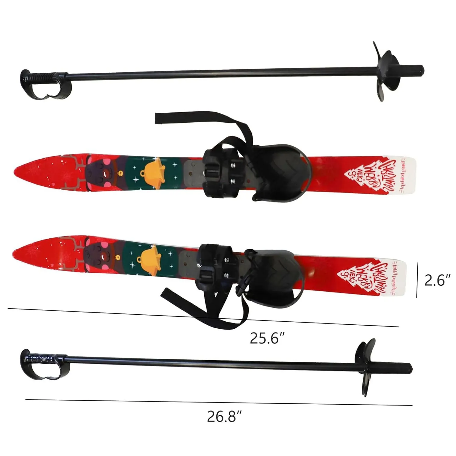 Snow Ski and Pole Set with Bindings 25.6" Ski Boards for Kids Age 2-4 Beginners, Red