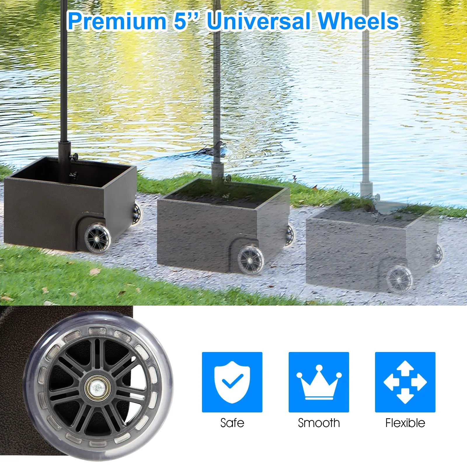 Tangkula 170LBS 2-in-1 Patio Umbrella Base, Fillable Umbrella Stand with 2 Universal Wheels (Black)