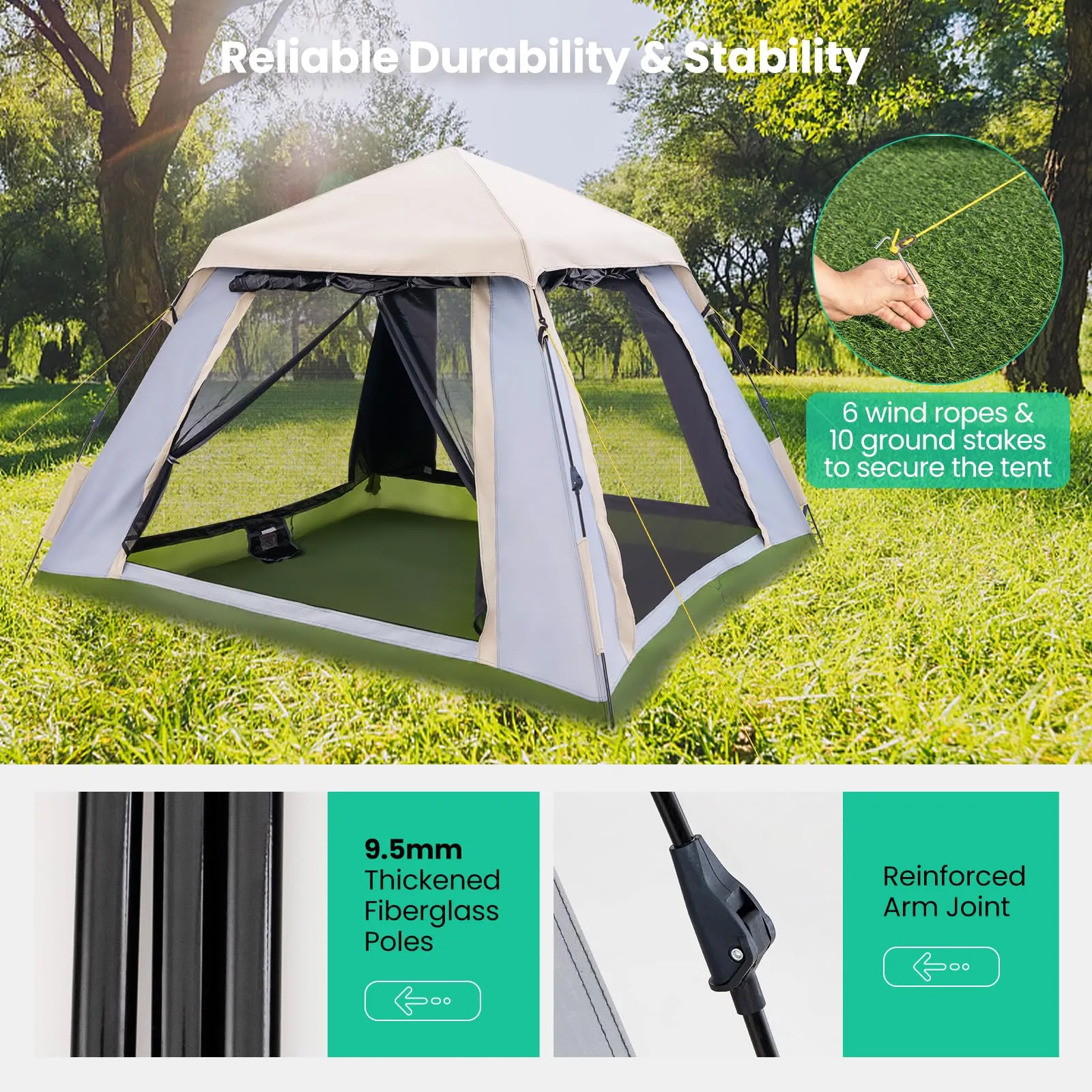 Tangkula 2-4 Person Pop Up Camping Tent, Portable Backpacking Tent with Removable Rainfly, 4 Mesh Walls, 2 Zippered Doors, Carrying Bag