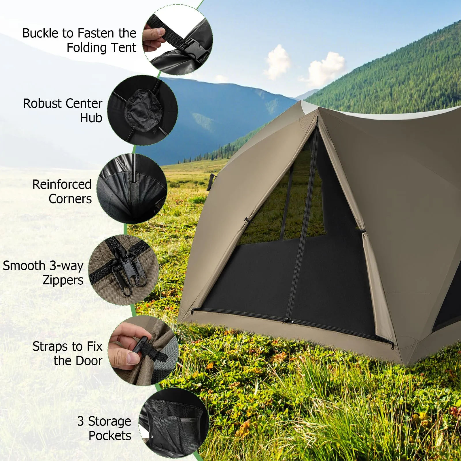 Tangkula 4-6 Person Pop Up Camping Tent with Visible Skylight, Portable Backpacking Tent with Removable Rainfly with 3 Mesh Walls