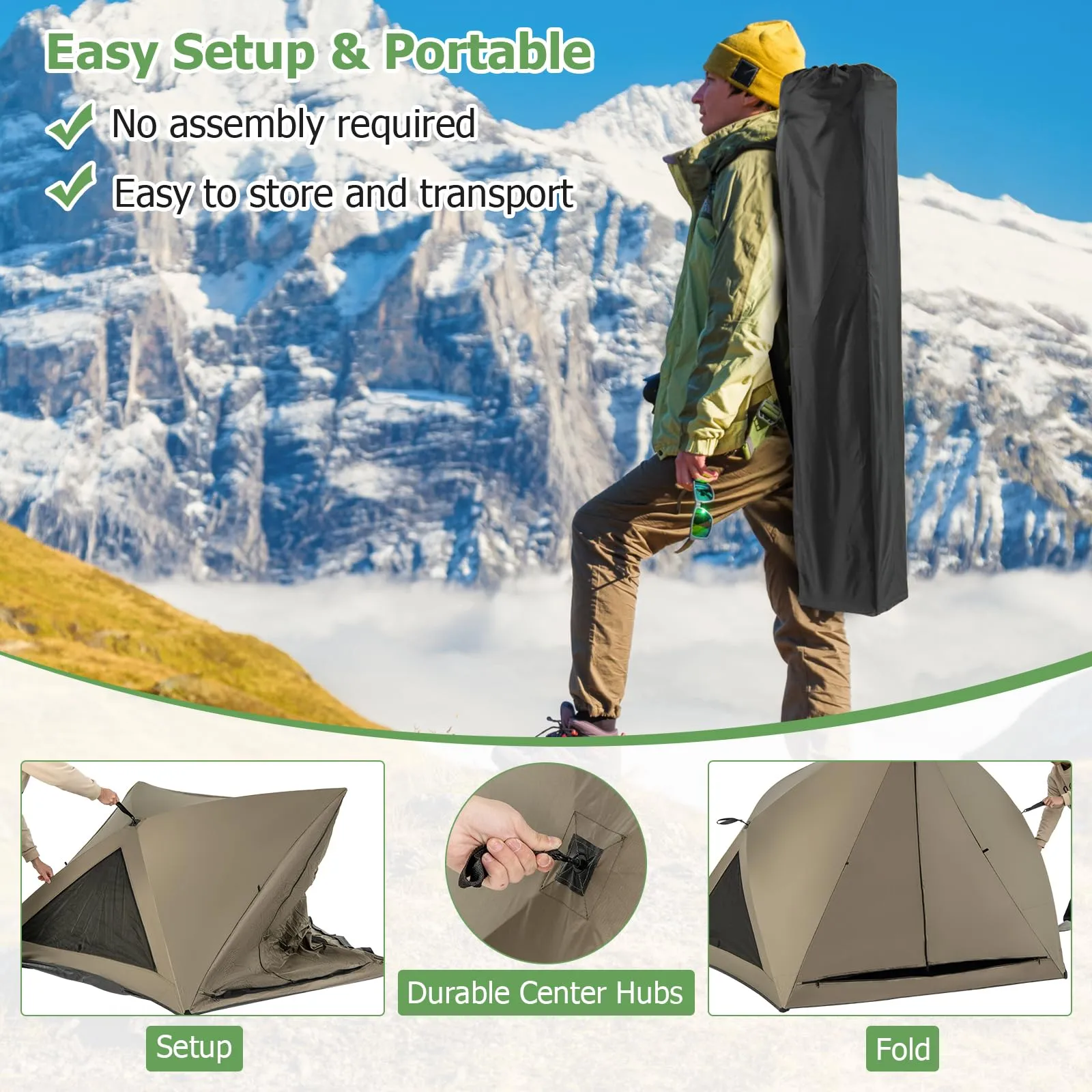 Tangkula 4-6 Person Pop Up Camping Tent with Visible Skylight, Portable Backpacking Tent with Removable Rainfly with 3 Mesh Walls