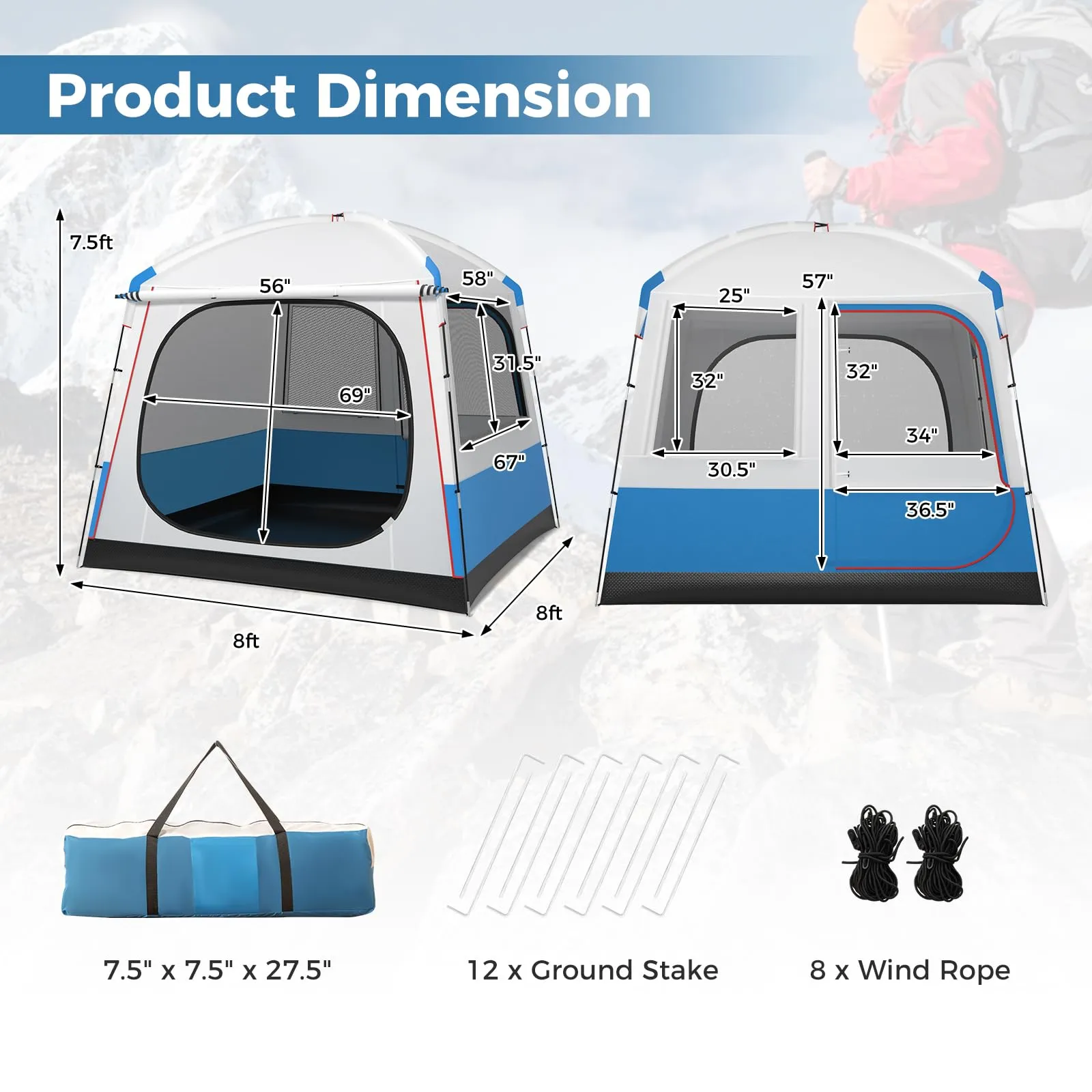 Tangkula 5 Person Camping Tent, Portable Backpacking Tent with Removable Rainfly,Carrying Bag