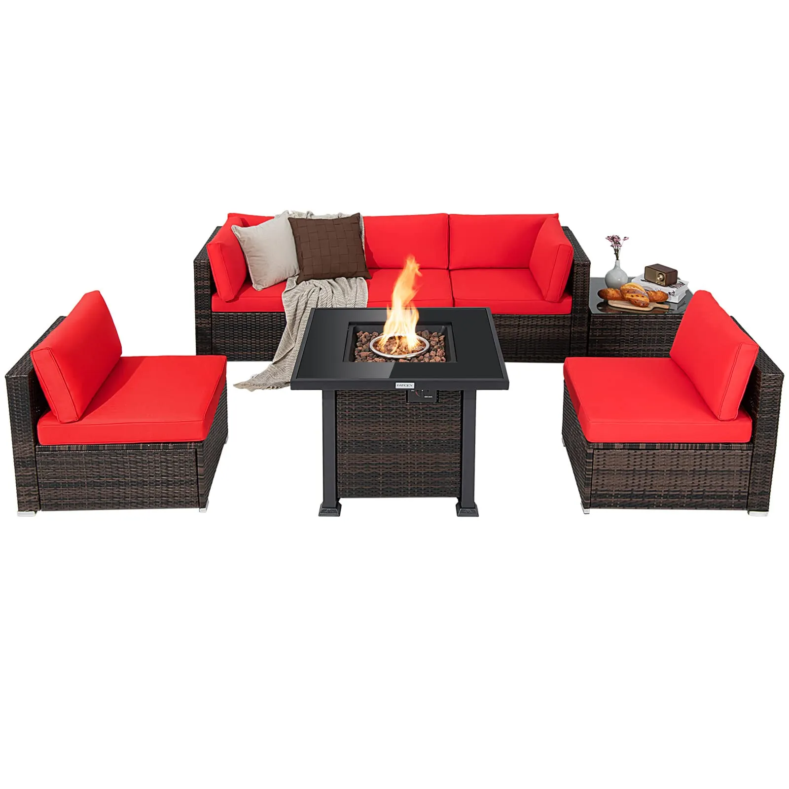 Tangkula 7 Pieces Patio Furniture Set with Fire Pit Table