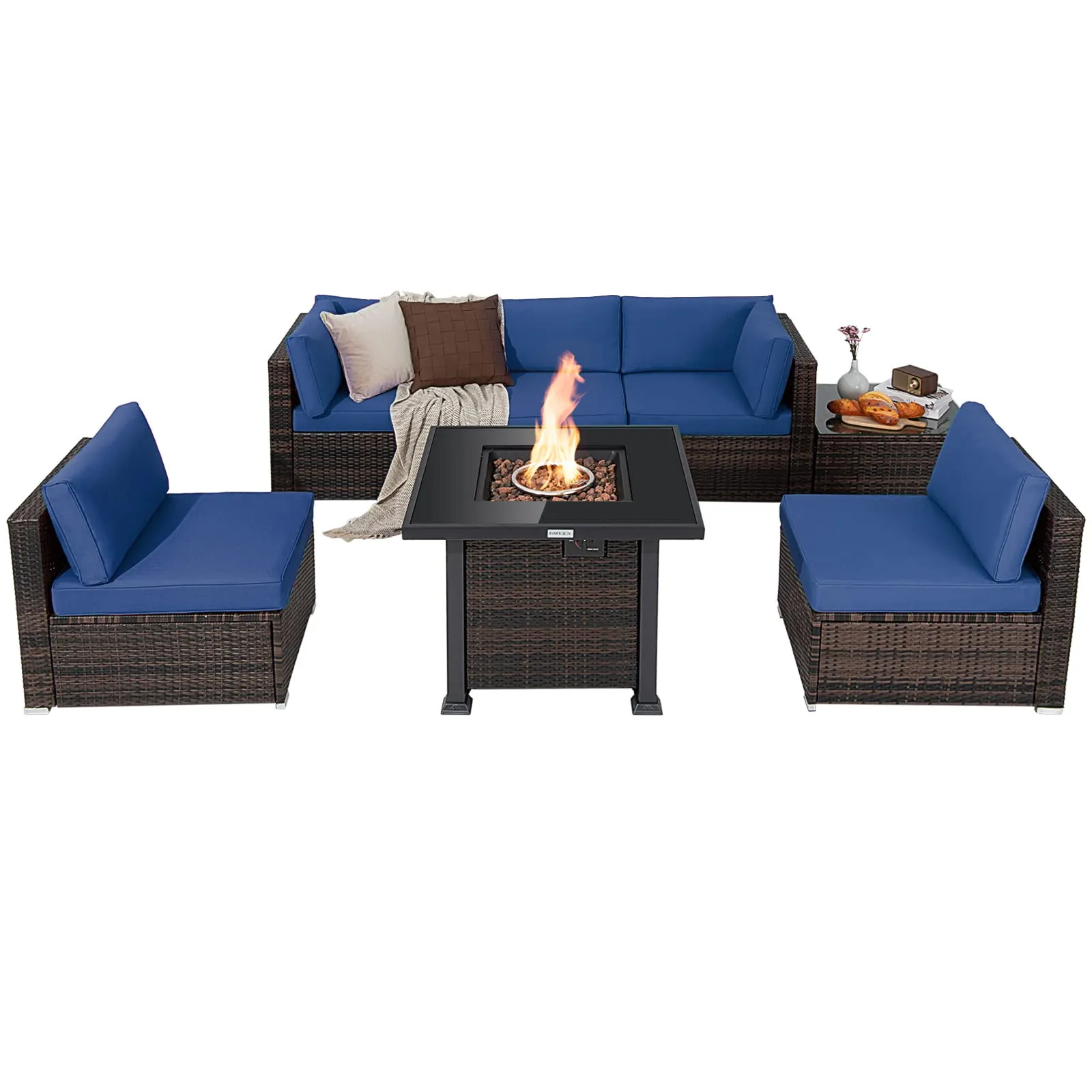 Tangkula 7 Pieces Patio Furniture Set with Fire Pit Table