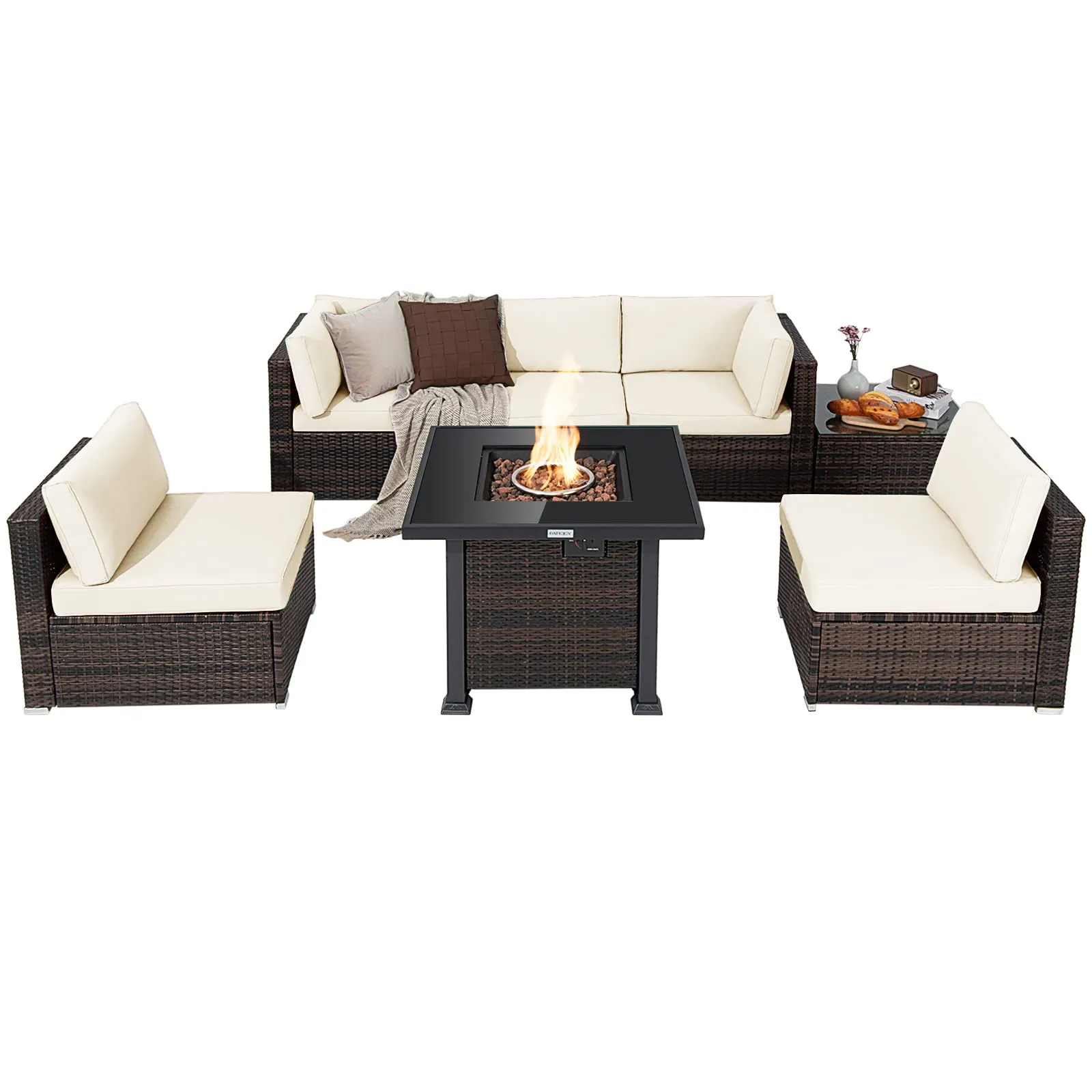 Tangkula 7 Pieces Patio Furniture Set with Fire Pit Table